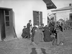 Russian Army Prints: Russian soldiers seen here eating supper in a Galician village as the army advances