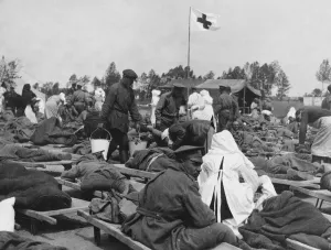 Casualties Prints: Russian soldiers seen here suffering the effects of poison gas being cared for by members