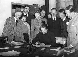 01441 Prints: Russian trades union delegates seen here during a visit to a factory in Cardiff