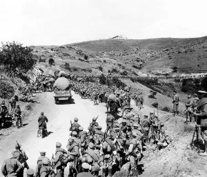 Greece Prints: Russian troops advancing to the front line at Salonika 1916 during World War I
