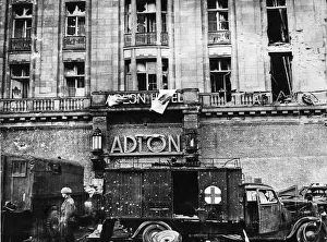 Soviet Prints: Russian vehicles pulled up at the famous Hotel Adlon in Berlin at the end of the second