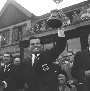 Ryder Cup Great Britain v USA Golf October 1957 Dai Rees raises the Ryder Cup in
