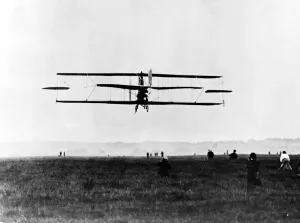 S. F Cody in flight 1909. The bamboo structure of the flying machine gave it the nickname