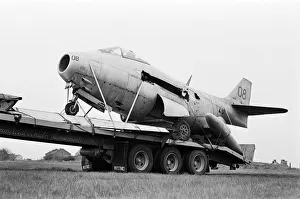 A Saab J29 Flying Barrel'jet aircraft arrives at its new home at Coventry