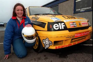 00198 Prints: Sacha Pearl racing driving instructor mechanic Knockhill Dunfermline Renault Clio helmet