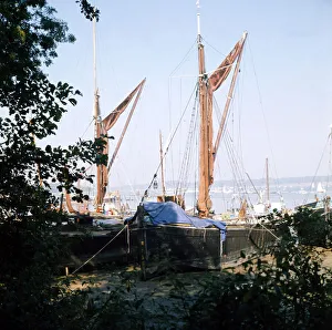 Barges Prints: Sailing Barges on the River Thames Ships shipping Barge Boats moored