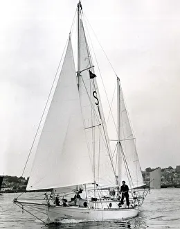 Sailor Robin Knox Johnston in his Suhaili boat before his departure for the 1968-69