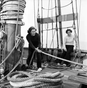 Sailors and cadets of the under 21 sailing club seen here aboard the Brixham fishing