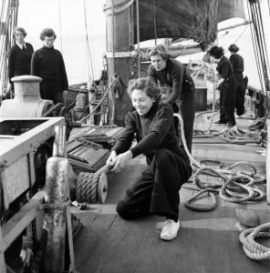 Sailors and cadets of the under 21 sailing club seen here aboard the Brixham fishing