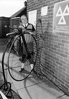 Sign Prints: Salesman, John Whitfield, pictured with his 19th Century Penny Farthing Cycle