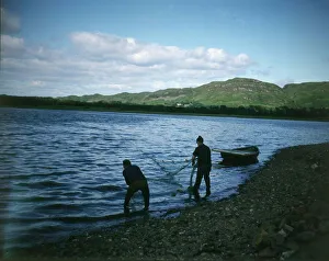 Loch Prints: Salmon fisherman on Loch Feochan Argyll Scotland circa 1985