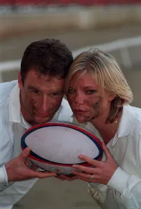 00139 Prints: Samantha Janus Actress January 1998 With England rugby captain Mike Catt holding
