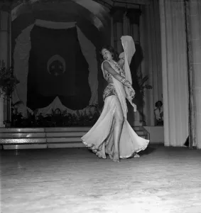 Samia Gamal dances a Belly Dance at Franco Egyptian Gala in Deauville Casino before H. M
