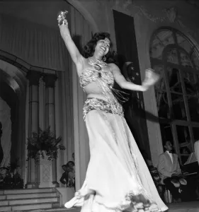 Samia Gamal dances a Belly Dance at Franco Egyptian Gala in Deauville Casino before H. M