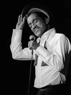 Rat Pack Prints: Sammy Davis Jnr junior singing in concert Microphone Raise hand Rings