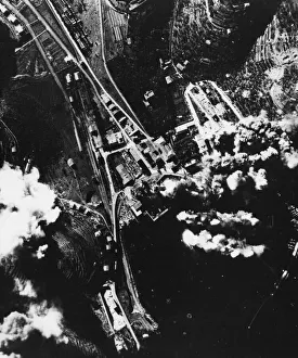 Bombings Prints: San Stefano smashed. Bursts of high explosive bombs can be seen directly in the target
