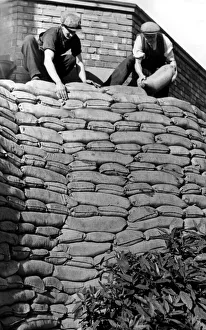 00422 Prints: Sandbags are placed for the protection of vital buildings in Gateshead in prepartion for