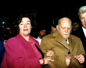 Sara Keays pictured with her Father Col Hastings Keays as they leave the high court after