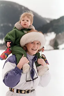 Sarah, The Duchess of York on holiday in Klosters with her daughter Princess Eugenie