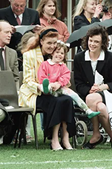 Sarah, Duchess of York and Princess Eugenie watching sports day at Upton House School