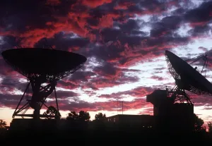 Clouds Prints: Satellite Tracking Station at Moree New South Wales in Australia