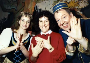 00518 Prints: Saying Happy New Year in sign language two of the cast of the Darlington Civic Theatre