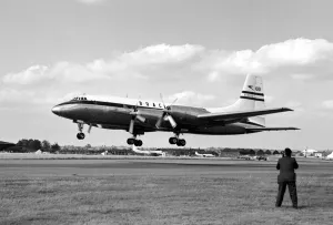 Air Display Prints: SBAC Farnborough Air Show 1952 - aircraft The Bristol Britania takes off for a