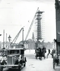 Scaffiolding covering the Wilberforce Statue prior to it being moved from Monument