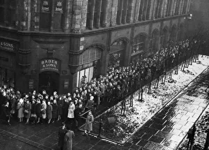 Queue Prints: A scene at 11 o'clock outside the womens Employment Exchange in St Anne Street