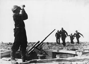 Front Prints: Scene after the alert had been sounded at an anti-aircraft battery protect the Russia
