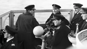 00409 Prints: The scene on the bridge of HMS Queen Elizabeth the fleet flagship of the Home Fleet