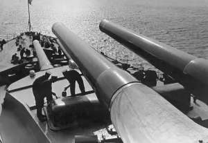 Scene on deck of the Royal Sovereign class battleship HMS Ramillies of The Royal Navy