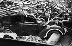 Clearing Prints: Scene of destruction showing damage in Kingston Upon Hull after a bombing raid