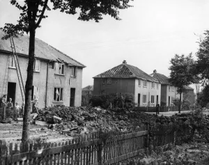 Clearing Prints: Scene of destruction showing damage to suburban housing in Kingston Upon Hull after a