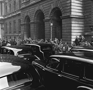 10 Downing Street Prints: Scene in Downing Street at the news of Winston Churchills retirement 1955