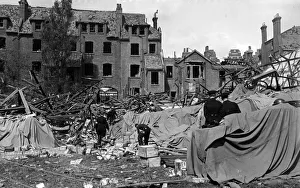 The scene after a pilotless enemy plane crashed and exploded in Streatham, London
