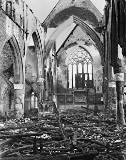 Scene showing the bomb damage to St. Marks church in Sheffield following an air raid by