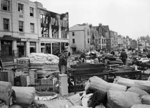 Pets Prints: Scene showing the salvaged equipment of a burnt-out hospital in Weston Super Mare