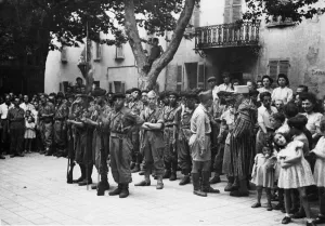 Liberation Prints: The scene in the town square of Collobrieres, 21 miles east of Toulon