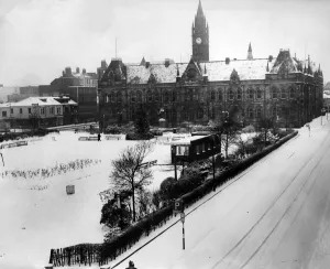 Winter Prints: The scene over Victoria Square and Middlesbrough Town hall after a snow storm