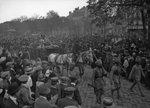 Turban Prints: School children seen here following the soldiers of the 3rd Lahore Indian Division