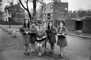 School girls near Liverpools Sefton Park out on an urban trip as part of their
