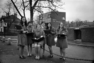 School girls near Liverpools Sefton Park out on an urban trip as part of their