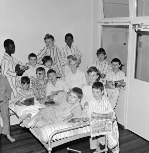 Pyjamas Prints: Schoolboys recovering at the Hither Green Hospital from a mystery bug which affected 77
