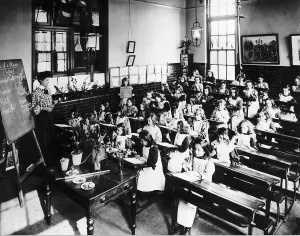00156 Prints: Schoolchildren attending a small villiage school at the turn of the 20th Century