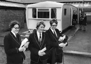 Caravans Prints: Schools: Luxury caravan used by sixth farm at Hertford Girl