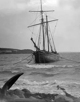 Sailing Ship Prints: The Schooner Maggie Ellis moored in Tresco Harbour Scilly Isles 1923