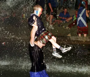 Man And Child Prints: Scotland fans World Cup France 98 Football June 1998 Scottish supporters