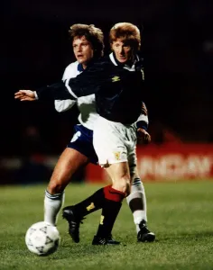 Scotland footballer Gordon Strachan in action against Finland March 1992