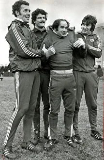 Scotland Rugby training February 1977 Scotland centre Jim Renwick hoisted by